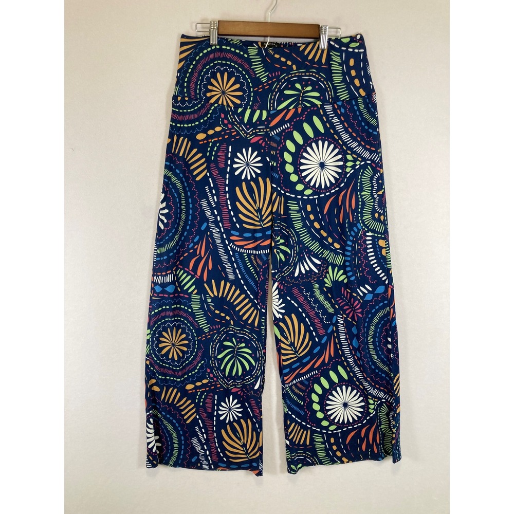 Boho Arolina Womens XL Navy Blue Abstract Mandala Print Wide Leg‎ Palazzo Pants
